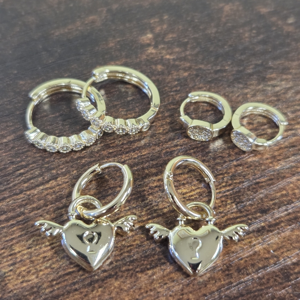 🆕️18k Yellow Gold Plated Huggie Earring Set of 3 Pairs
